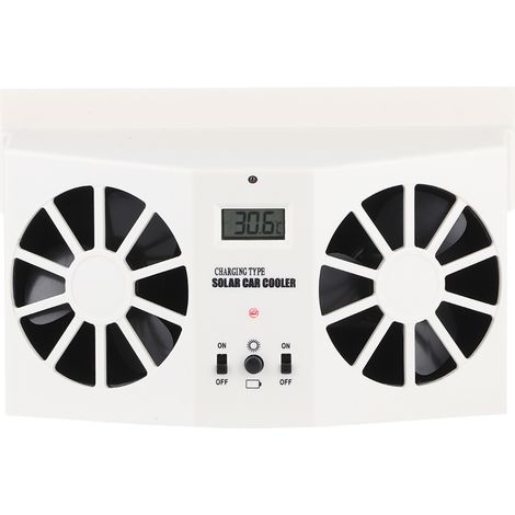 Ventilateur solaire voiture blanc, extracteur d'air refroidisseur radiateur, évacuation de chaleur, 12V, pour auto, sans fil, faible consommation, installation facile. (1/5)