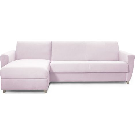 Canapé d'angle convertible réversible 5 places en velours rose pâle - ouverture express - Leandro (1/5)