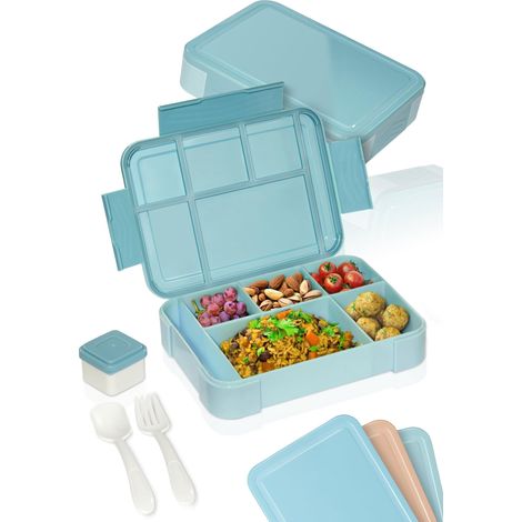 Bento Box - Boîte à déjeuner pour adultes et enfants - Incassable, anti-fuite - Avec couverts et gobelets - Sans BPA - Passe au lave-vaisselle et au micro-ondes - Capacité : 1330 ml (1/5)