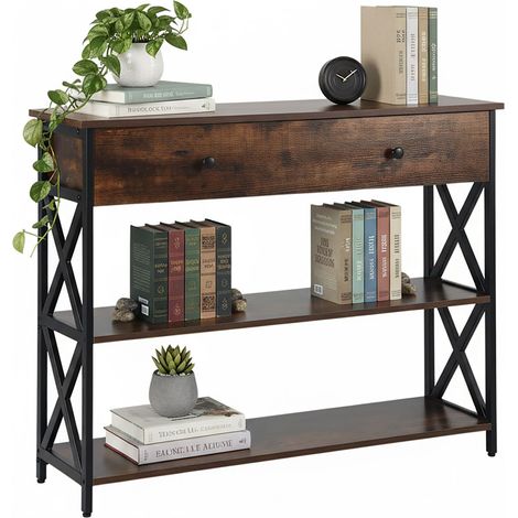 Consola estrecha moderna con cajón y 3 estantes 80 x 100 x 30 cm de MDF marrón 130017953 (1/5)