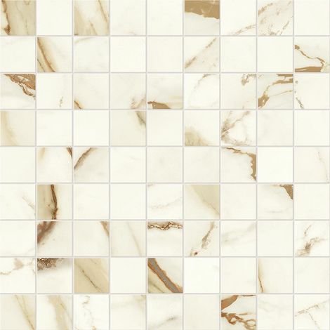 Mosaïque effet Marbre Blanc Calacatta Supreme 3,1x3,1 cm Quadra 30x30x0,9 cm Mat Faventa - Sol et mur intérieur (vendu par carton de 0,9 m²) - RO'MA CARRELAGE