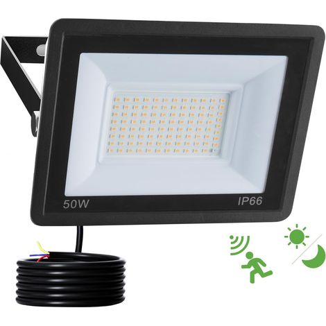 Projecteur LED Extérieur Detecteur de Mouvement 50W,5000LM 3000K Spot LED Extérieur avec Capteur Radar et Crépusculaire,IP66 Étanche 96 LEDs Éclairage de Sécurité pour Jardin,Cour,Garage (1/5)
