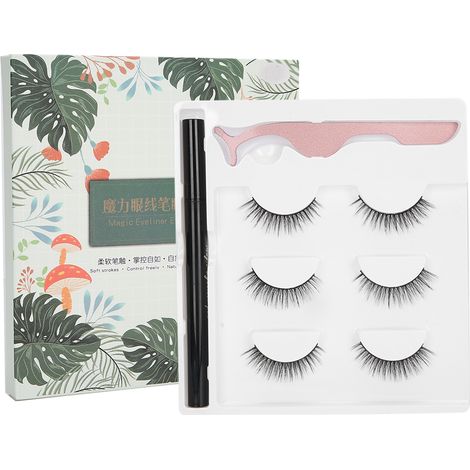 Lot de 10 pinces à faux cils + eye-liner liquide auto-adhésif vert E29, outil de maquillage professionnel en coffret (1/5)