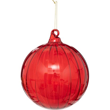 Atmosphera – Déco sapin de Noël boule striée en verre D 14 cm rouge – Élégance festive pour décoration – Brillance et couleur éclatante (1/2)