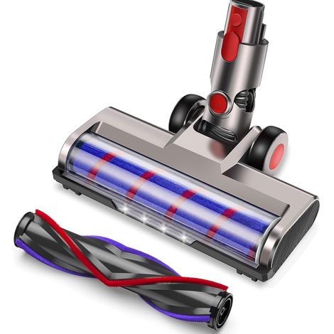 Brosse pour Dyson V7 V8 V10 V11 V15, Brosse Dyson Flexible et Pivotante à 180° avec 4 Lampes Frontales LED et 2 Rouleaux de Remplacement Sols Durs et Moquettes (1/5)
