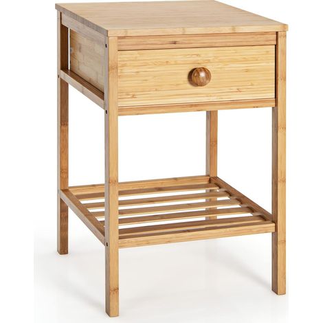 COSTWAY Bedside Table, Bamboo Nightstand Sofa Side End Table with Drawer and Open Storage Shelf, Accent Bedside Cabinet Coffee Tea Table for Home Bedroom Living Room, Natural (1) (1/5)