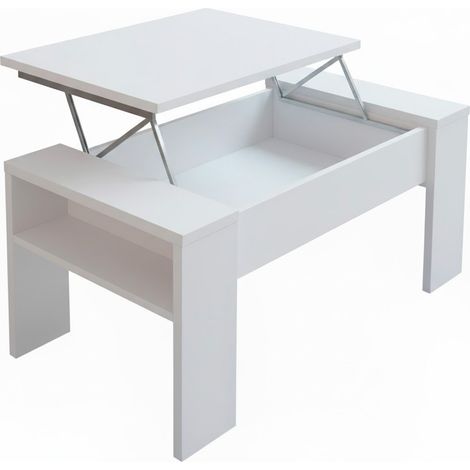 Tavolino Da Salotto Trasformabile Con Piano Sollevabile E Vano Contenitore Tavolo Contenitore Moderno Per Living Soggiorno Smart Working 98 x 50 x 43 cm Colore Bianco