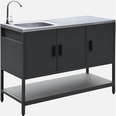 Módulo cocina exterior de acero con lavabo, 120cm (1/5)