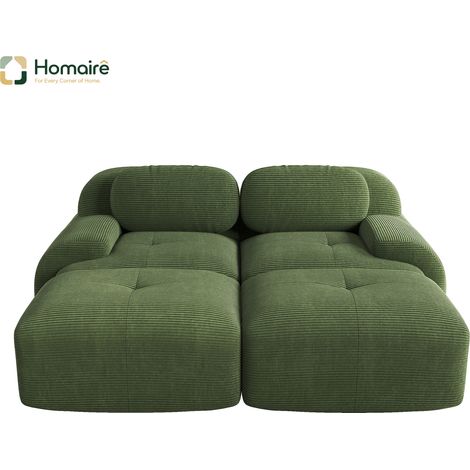 Canapé modulable en velours côtelé vert avec accoudoirs 208 x 178 x 75 cm HOMAIRE (1/4)