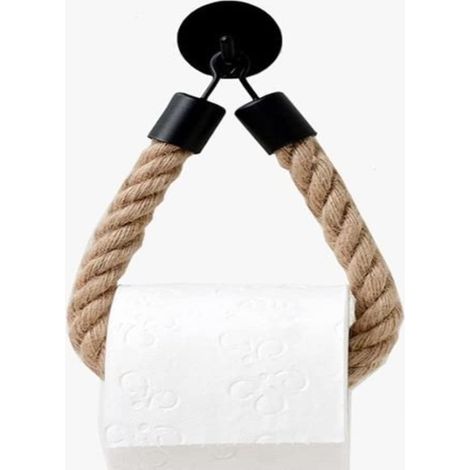 Portarrollos de papel higiénico de pared, fabricado en cuerda de cáñamo sin agujeros, tejido a mano, de algodón y cáñamo.
