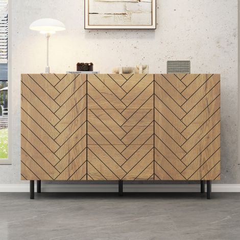 Credenza in truciolato 120 × 40 × 76 cm, mobile contenitore moderno con 3 cassetti e 2 ante per soggiorno, armadietti, cassettiera, tavolo da trucco, comò (1/5)