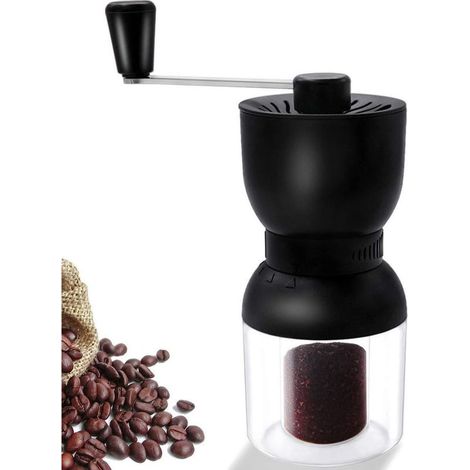 Moulin à café manuel, moulin à café réglable avec deux récipients en céramique avec couvercles rechargeables pour Aeropress, café égoutté, expresso, presse franaise, brassage turque (1/5)