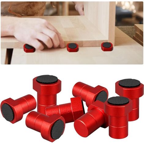 Lot de 8 chevilles pour chiens de banc en alliage d'aluminium, 19/20 mm, pour le travail du bois avec coussinet antidérapant, pour table de travail du bois, établi, prise de rabot (rouge, 20 mm) (1/4)