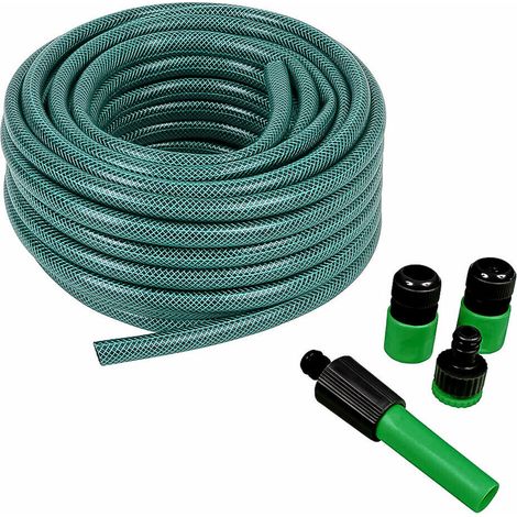 Lupex Shop - Tubo Giardino irrigazione, annaffia giardino, piante, con pompa e 4 accessori attacco rapido, in PVC, lunghezza 10 metri (1/3)