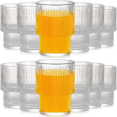 Set de verres à boire - 12 pièces - Verre cannelé - 190 ml - Verres à eau - Verres à jus de fruits