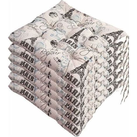 Lot de 6 galettes de chaise 40x40 cm – Polyester et coton naturel – Lavable en machine – Maintien sécurisé avec liens intégrés-Karteo (1/3)