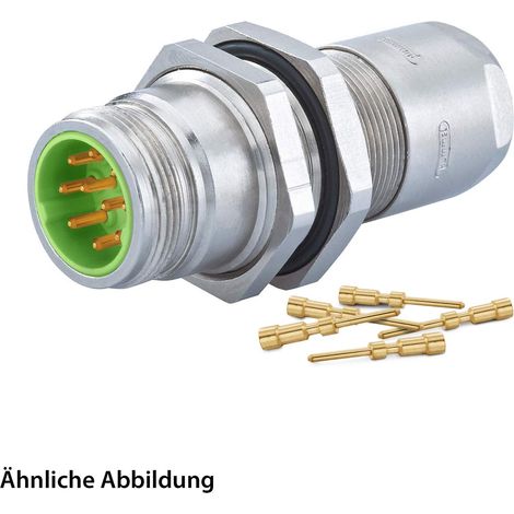 HUMMEL SET inkl. Kontakte M16 Wanddurchführung Kupplung, Crimpein. gerade Polzahl 10-pol., Stift mit Gegenmutter Hinterwand, Kabelabgang gerade, Klemmbereich 5,0mm - 9,0mm - 1 Stück