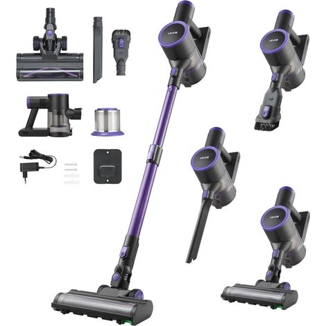 Aspirateur Balai sans Fil Rechargeable VEVOR 25 kPa 2 Modes Bac 0,8 L Autonomie 35 Min Batterie 22,2 V pour Sols et Tapis W01 (1/5)
