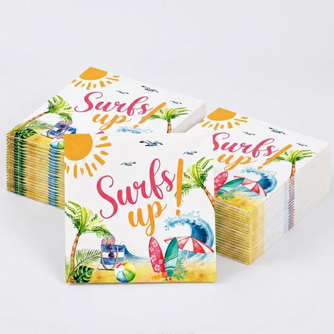 Lot de 20 serviettes de table d'été - Motif surf et plage - 2 plis - 33 x 33 cm - Serviettes en papier maritime pour fête à la plage, anniversaire, fête de jardin et barbecue - Décoration de table (1/5)