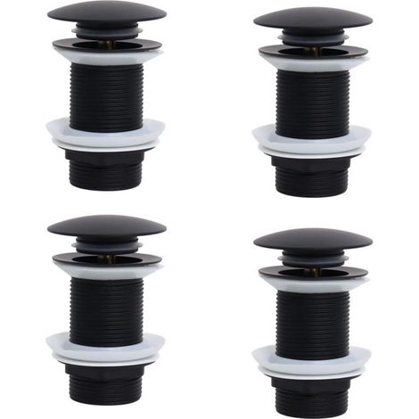 Bonde de Lavabo Sans Trop Plein, Bonde Clic Clac, Bonde Lavabo d'évier en Laiton, Joint Bonde Lavabo, Bonde Baignoire, Noir,4 pièces