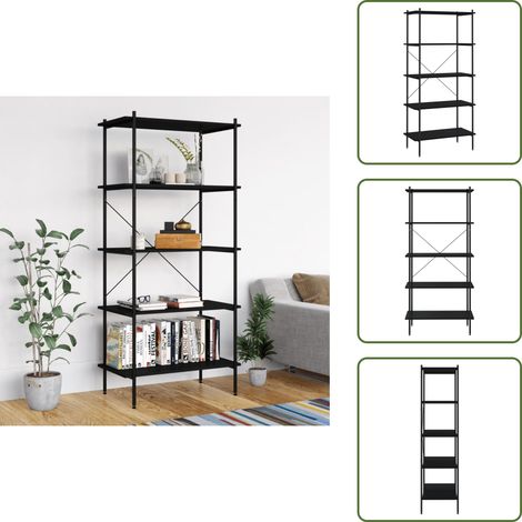 Étagère à 5 niveaux Noir 80x40x163 cm - Bibliothèque - Étagère - Rangement - Meuble Noir - Bibliothèque Design (1/5)