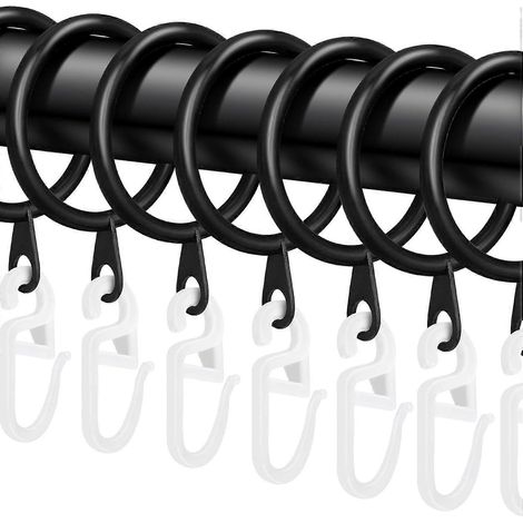 40 anneaux et crochets de rideaux en métal noir, diamètre intérieur de 30 mm, pour rideaux de douche, rideaux et voilages (noir) (1/5)