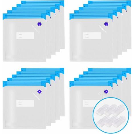 20 PCS Sac Sous-vide Réutilisables Sacs de Conservation Sacs Sous-vide Alimentaires Sac Congelation Sac Stockage pour Fruits Légumes Viande Poissons Pain avec Clip d'étanchéité 30x34cm (1/5)