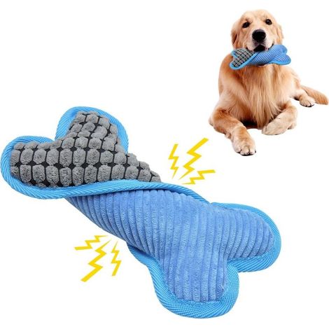 Jouet pour Chien en Peluche, Jouet pour Chiots Grinant Durable, Jouet Chien Interactif Doux, Jouet à Macher pour Chien en Forme d'os pour Petits Moyenne Animal de Compagnie- (1/5)