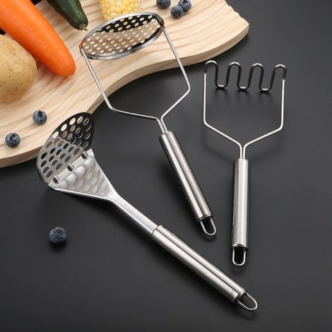 Prensa para patatas de 3 piezas，de acero inoxidable resistente con acabado pulido espejo，ideal para alimentos (1/5)