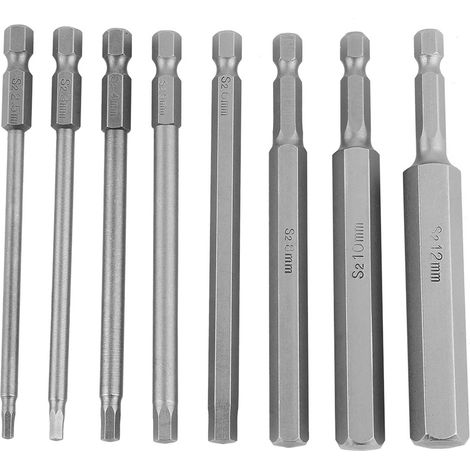 8pcs 100mm Length 1/4" Hex Shank Head BST Screwdriver Bit 2.5-12mm Set Kit