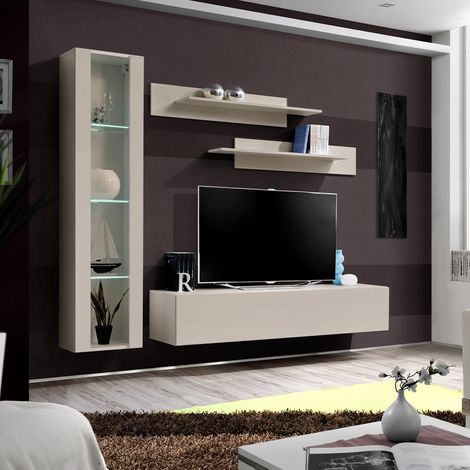 Ensemble Meuble TV Mural "Fly G2" 210cm Beige Gris