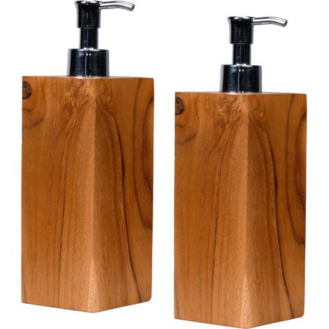 Lot de 2 distributeurs à savon carrés L. 6 cm en bois de teck – RIV (1/5)