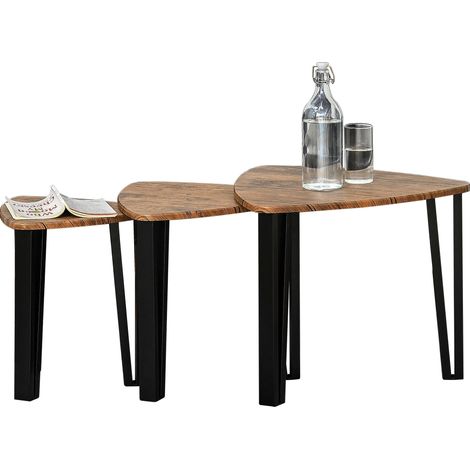 HOMCOM Lot de 3 tables basses minimalistes, pieds en acier avec revêtement en plastique, tables gigognes pour canapé de salon, 56 x 54,2 x 45,4 cm