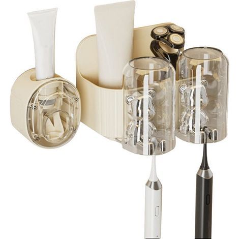 Porte-brosse à dents en forme d'ours mignon avec presse-dentifrice automatique Porte-brosse à dents mural 2 tasses (1/4)