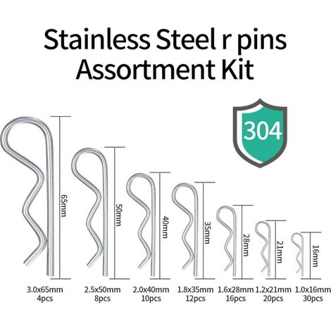 100 Pièces Assortiment de Goupilles à Ressort, Goupilles Fendues R Clips, R Cotter Pin Clips Fixation Cotter Broches en Acier Inoxydable pour Attelage, Tracteurs, Tondeuses à Gazon (1/4)