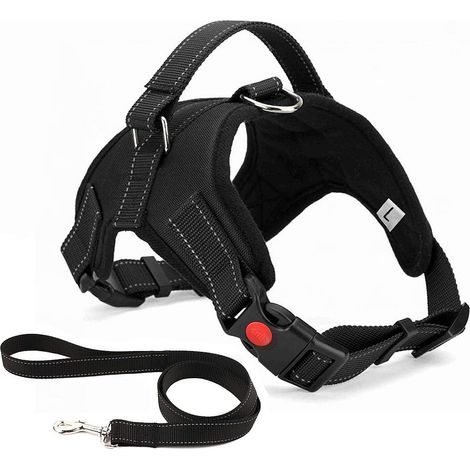 Harnais Chien Sans Traction, Réglable, Respirable, avec Laisse, pour Petit/Moyen/Grand, Entraînement (L, Noir)