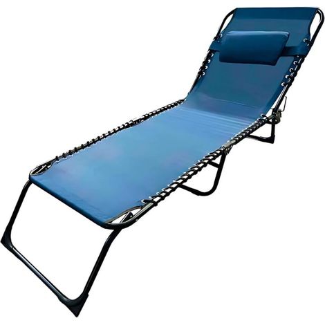 TrAdE Shop Traesio - Lettino Prendisole Sdraio Senza Parasole In Textilene Blu Reclinabile Giardino 483007 - (1/5)