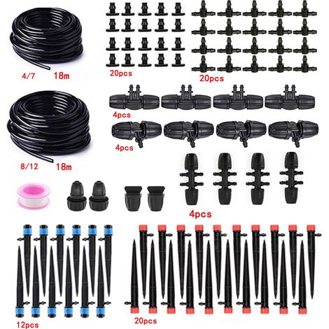 Set misto di irrigazione a goccia con doppio tubo per giardinaggio, casa, balcone, laghetto, irrigazione, fiori, fai da te, irrigazione/set di canne con doppio tubo 18 m + 18 m Yongquan 8 fori (1/5)