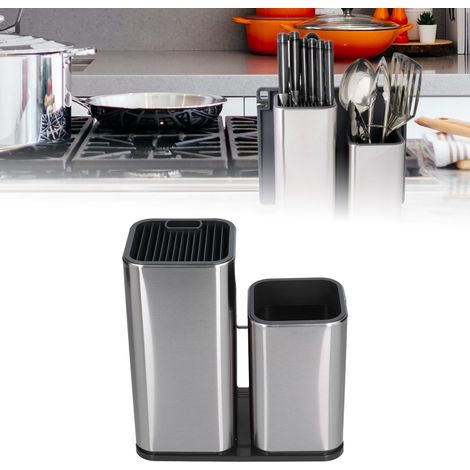 Porte-couteaux 2 en 1 avec planche à découper intégrée - Accessoire de rangement cuisine en acier inoxydable (1/5)