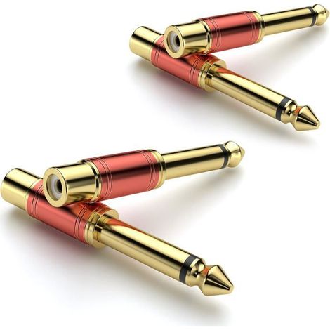 Adaptateur audio jack 6,35 mm vers RCA Lot de 4 Plaqué or 24 carats Mono TS Pour guitare et amplificateur (1/5)
