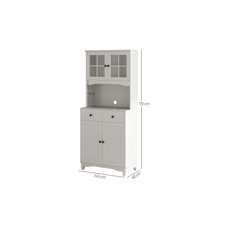 Armoire de cuisine, colonne de rangement avec étagère à micro-ondes, 2 armoires, 2 tiroirs, vitrine avec étagères réglables, anti-bascule, vaisselier pour salon, salle à manger, blanc (1/5)