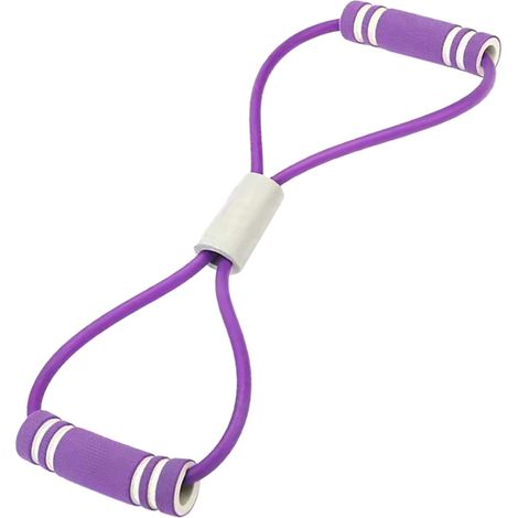 Bande élastique de résistance en forme de 8, longueur ajustable, pour étirement des bras et des épaules (violet). (1/5)