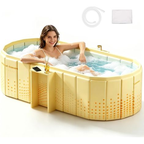 Baignoire Pliable Adulte 150 cm, avec Support Grande Capacité pour 2 Personnes, Isolation Thermique 5 Couches, Double Vidange, Sans Installation – Idéale pour Bain Chaud et Salle de Bain (1/5)