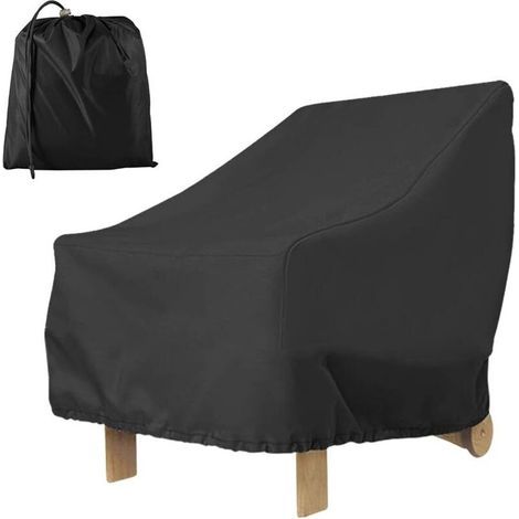Housse Fauteuil Jardin Extérieur à Assise Profonde 210D Imperméable Couverture pour Chaise Patio Anti UV Anti-Vent avec Corde Ajustable,80x85x91.5cm (210D(Noir)) (1/2)