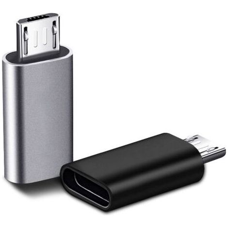 2 Pièces USB C Adaptateur, Micro USB vers USB C, Adaptateur USB C vers Micro USB Connecteur, Adaptateur Type C Fem Micro USB Male Connecteur pour PC, Galaxy, Mate, etc (Noir, une pièce en argent (1/5)