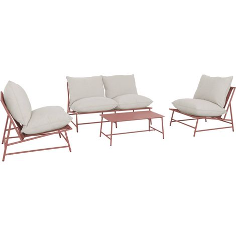 sweeek - Gartenlounge aus Stahl und Textilene für 4 Personen Terrakotta / Beige