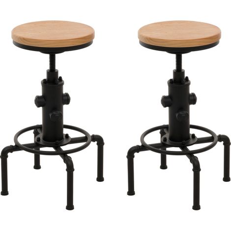 [NEUWERTIG] 2er-Set Barhocker HHG-970, Barstuhl Tresenhocker höhenverstellbar drehbar Fußablage Industrial Eisen Massiv-Holz natur (1/5)