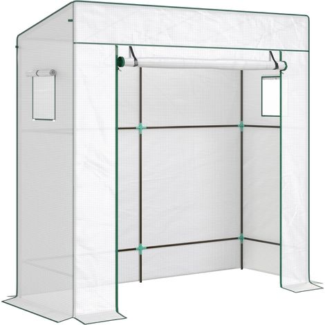 Tomatengewächshaus Foliengewächshaus mit Rolltor Mesh-Fenster Schrägdach 196 x 77 x 197 cm Weiß (1/5)