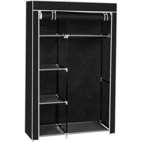Tragbarer Kleiderschrank-Organizer aus Vliesstoff mit Ablagen, 64 Zoll (105 x 44 x 163 cm), schwarz