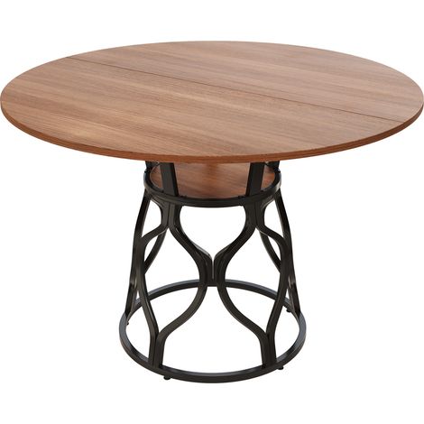 Mesa de comedor redonda 100 x 100 x 75 cm con estante, MDF color nogal y metal (1/5)